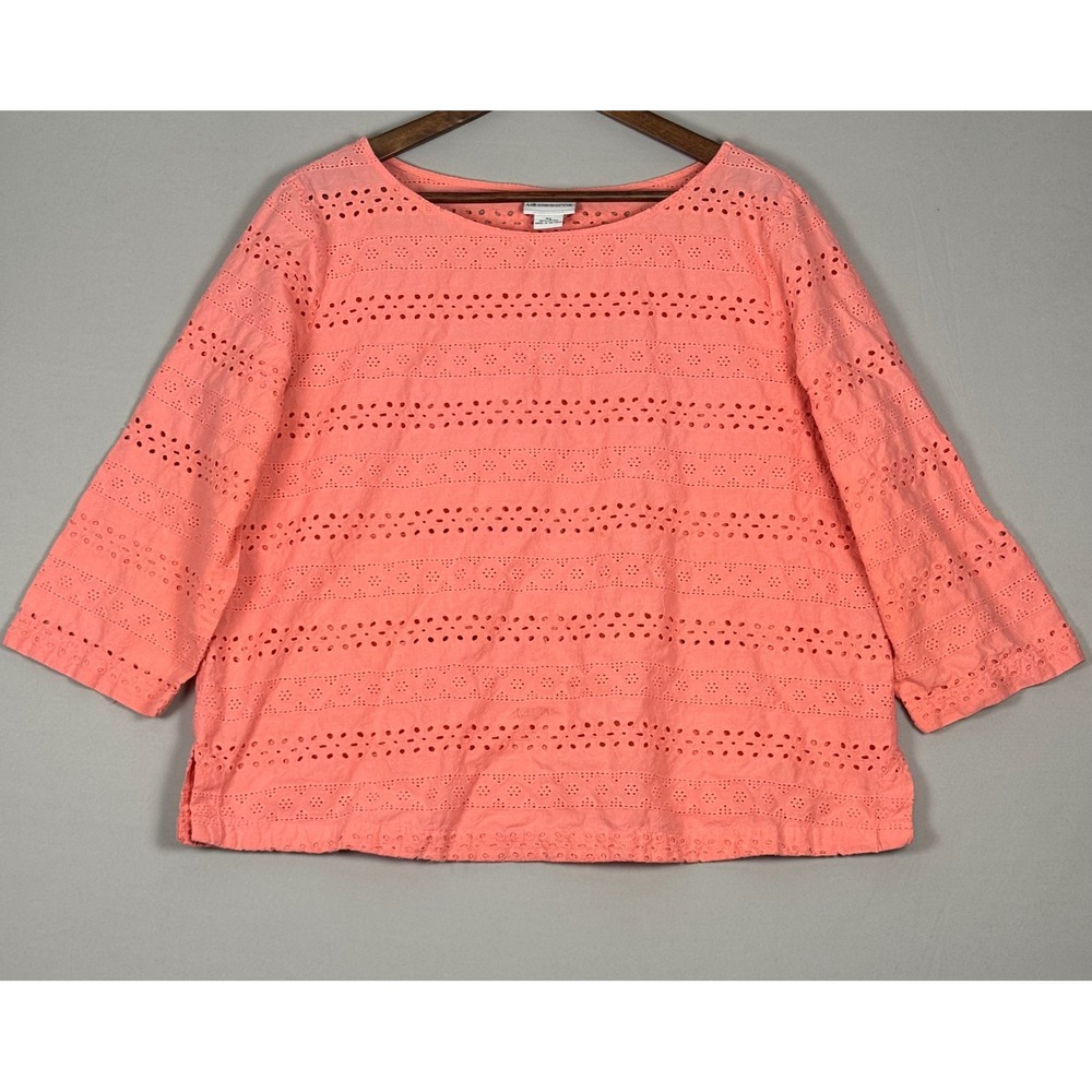 Liz Claiborne Eyelet Top Women XL Coral Pink Excellent Boho Cotton Blouse